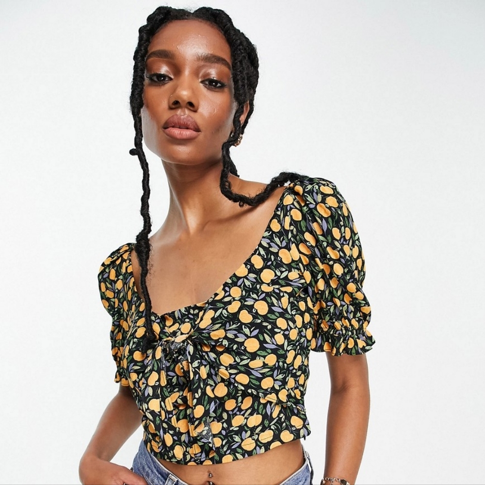 & Other Stories ecovero lemon print crop top in multi